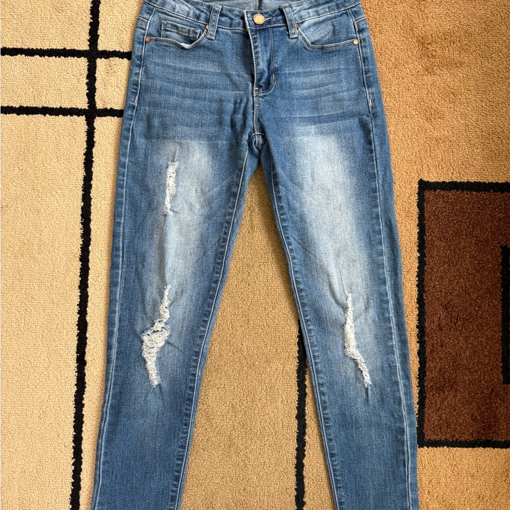 Women's Blue Distressed Skinny Jeans